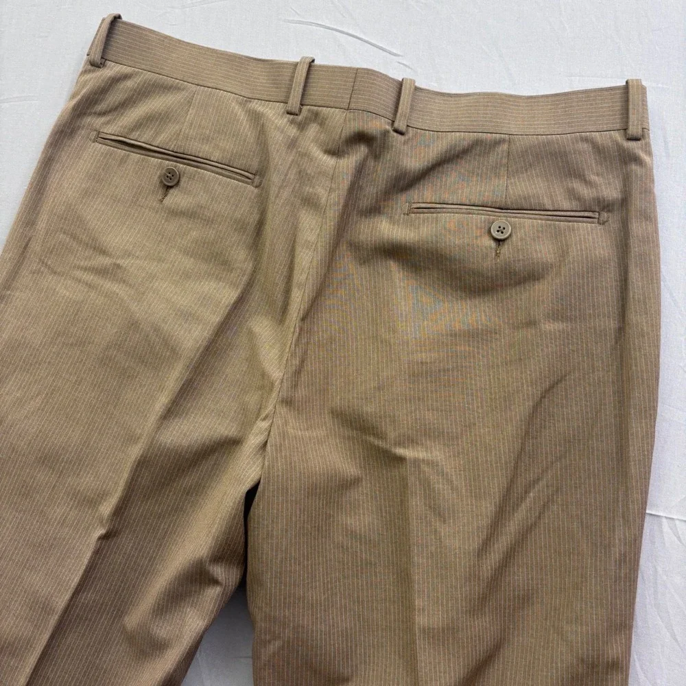 Gino Valentino Mens Brown Pinstripe Dress Pants Cuffed Flat Front Trousers 36R